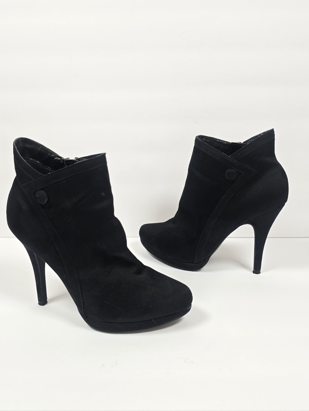 Limelight Black Suede Platform Stiletto Ankle Boots Side Zip Heeled Booties 38 - Picture 3 of 9